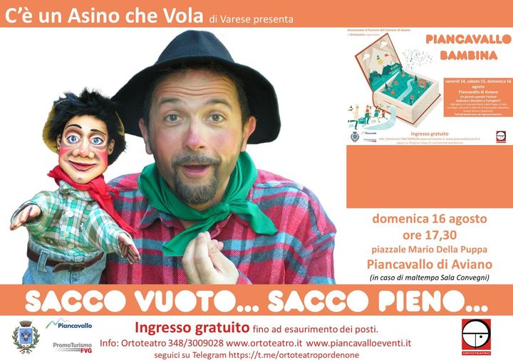 Sacco vuoto, sacco pieno. Teatro per famiglie a Piancavallo - Sacco vuoto, sacco pieno. Teatro per famiglie a Piancavallo - EventiFVG.it