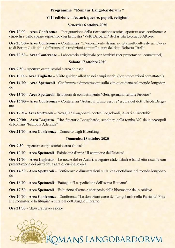 Romans Langobardorum - VIII edizione 16,17,18 ottobre 2020 - Programma-Romans-Langobardorum-VIII edizione