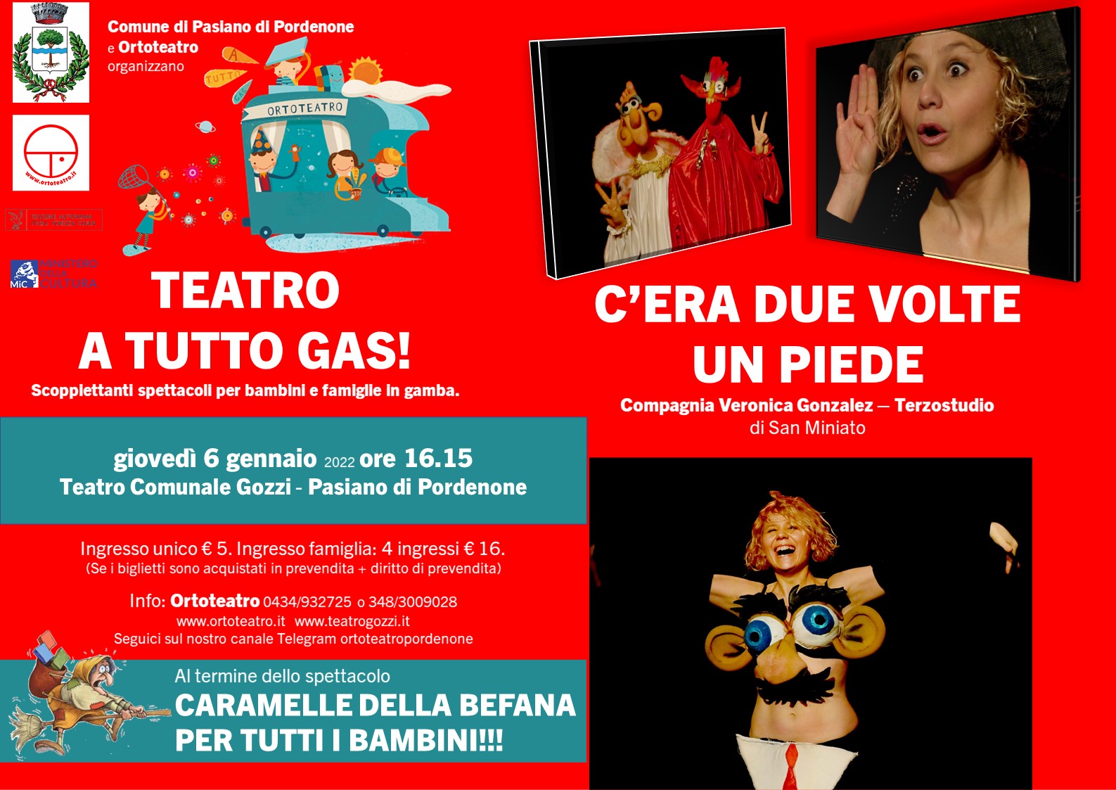 A Pasiano C'ERA DUE VOLTE UN PIEDE Teatro per Bambini e Famiglie e Caramelle della Befana - EventiFVG.it