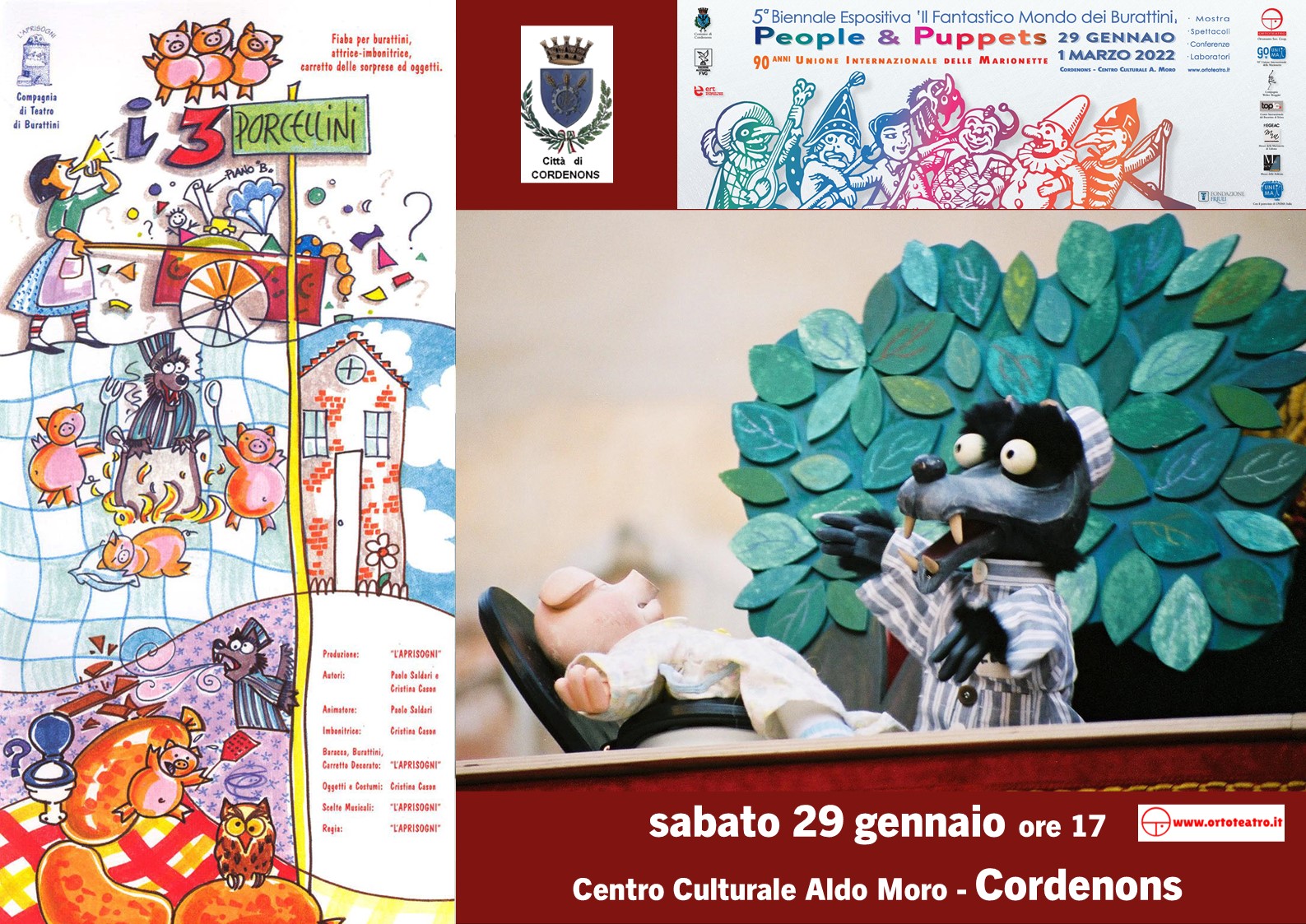 A Cordenons I TRE PORCELLINI spettacolo di burattini per bambini e famiglie