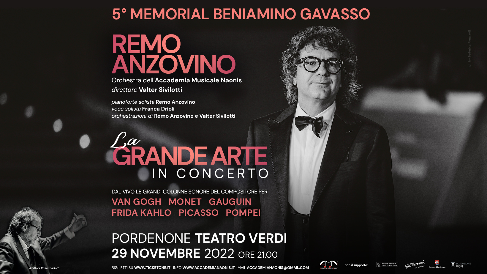REMO ANZOVINO e l'orchestra dell'Accademia Musicale Naonis - La Grande Arte in concerto a Pordenone