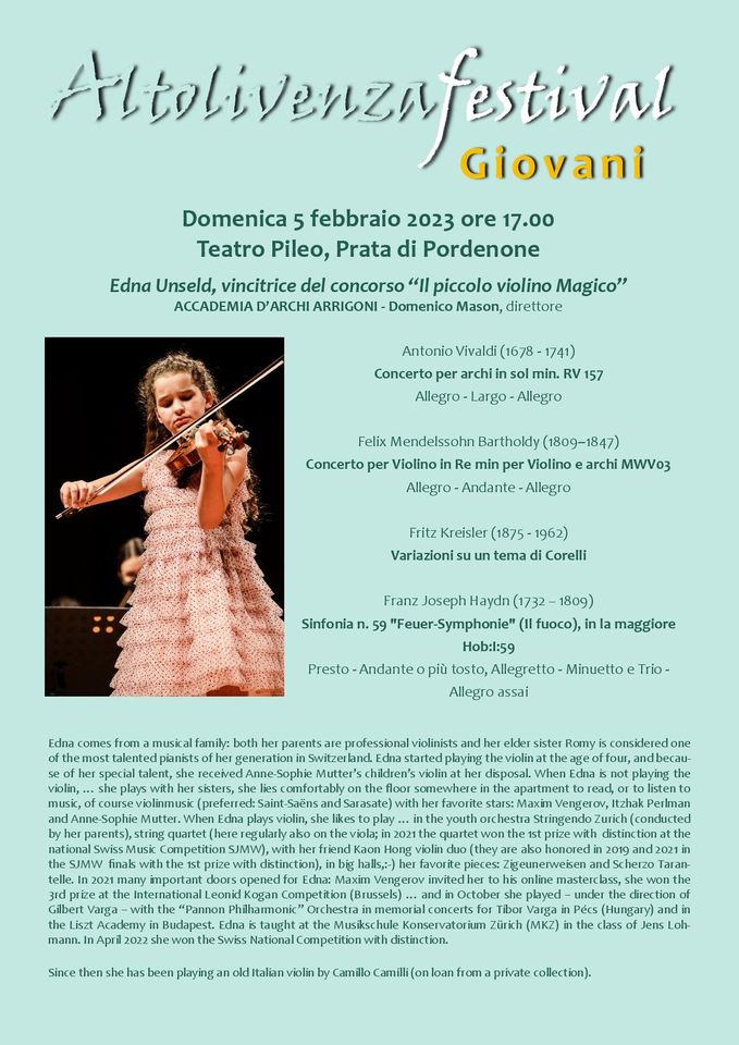 A Prata di Pordenone ALTOLIVENZAFESTIVAL GIOVANI 2023 Edna Unseld