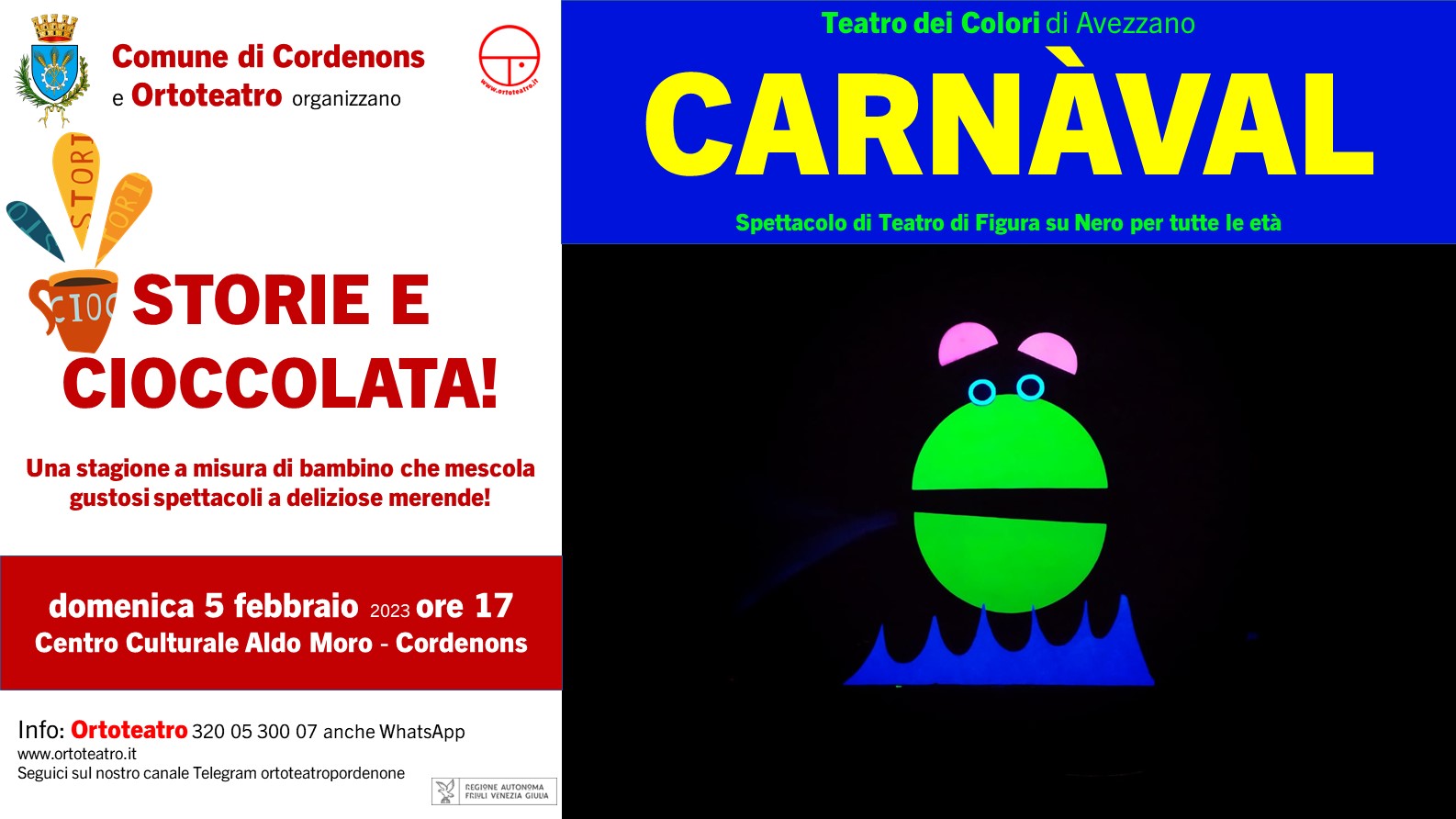 A Cordenons Storie e Cioccolata con lo spettacolo per famiglie CARNAVAL
