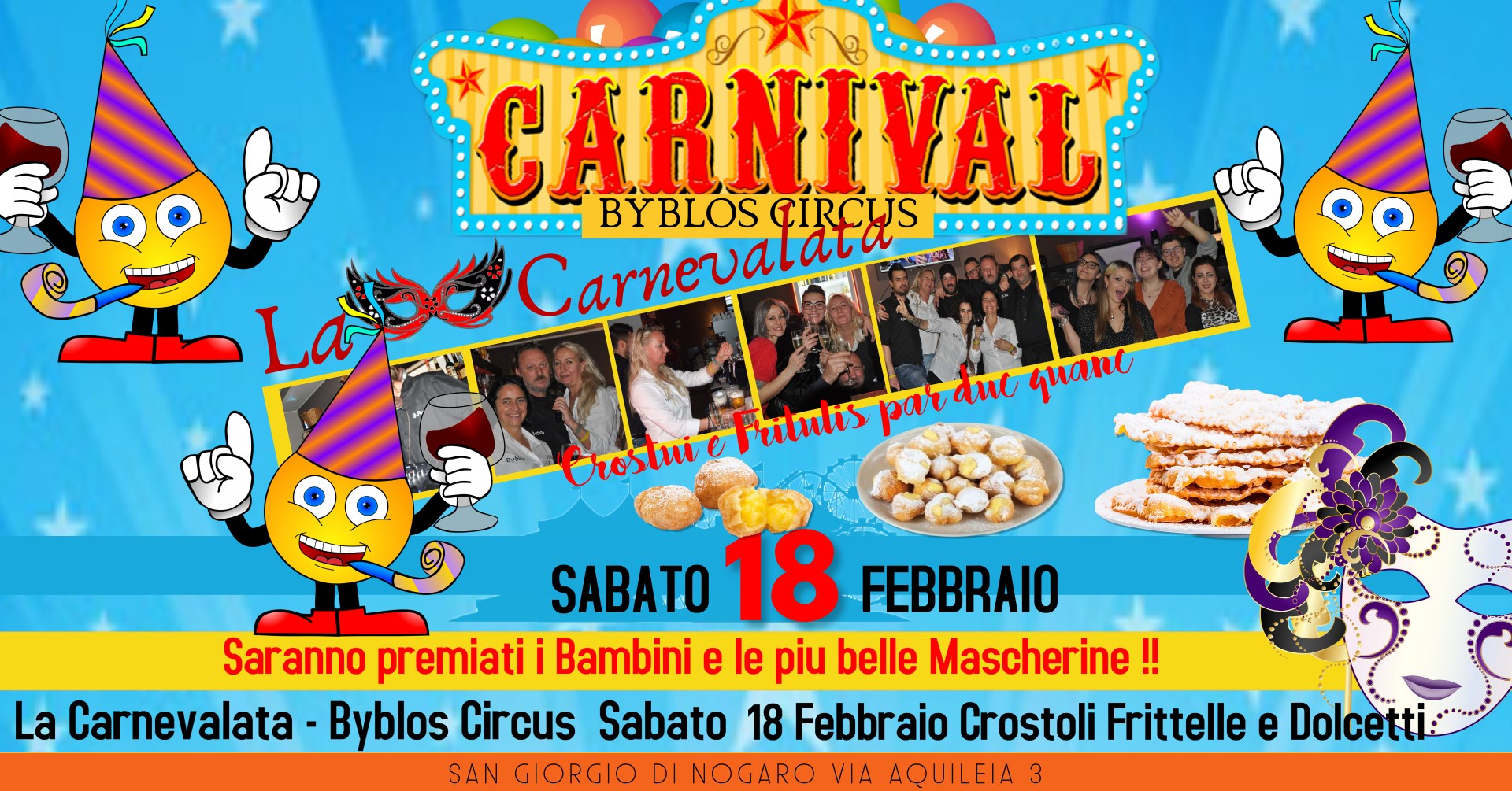 LA CARNEVALATA, BYBLOS CIRCUS, PREMIATI BAMBINI E MASCHERINE, SAN ZORZ