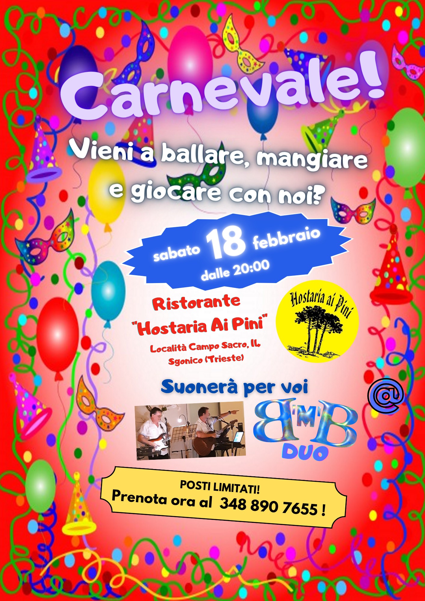 Sabato di Carnevale ai Pini con la B'm'B in duo