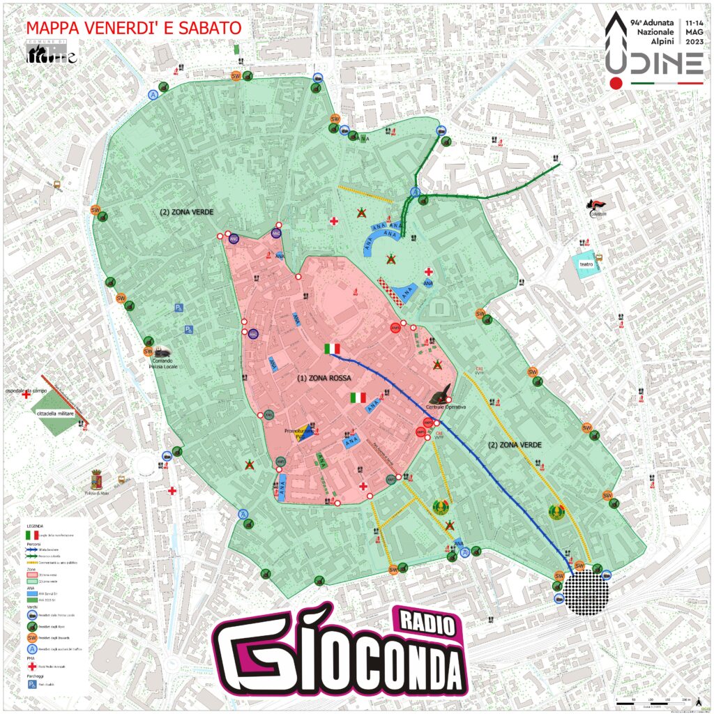 94ª Adunata Nazionale Alpini - UDINE - planimetria adunata alpini udine venerdi e sabato - radio gioconda