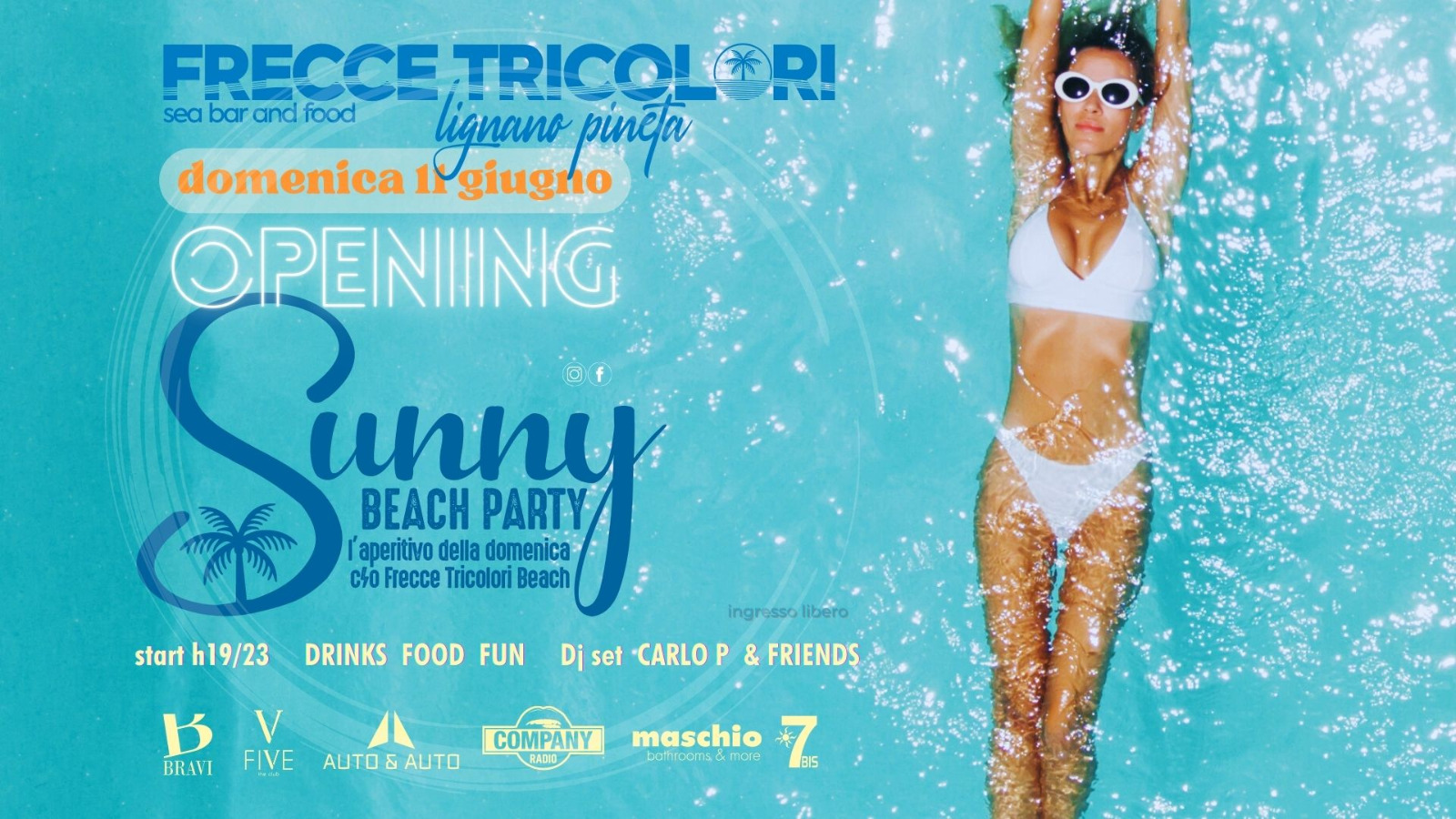 Domenica 11 giugno, OPENING, Sunny Beach Party alle Frecce Tricolori ! - Domenica 11 giugno, OPENING, Sunny Beach Party alle Frecce Tricolori ! - EventiFVG.it