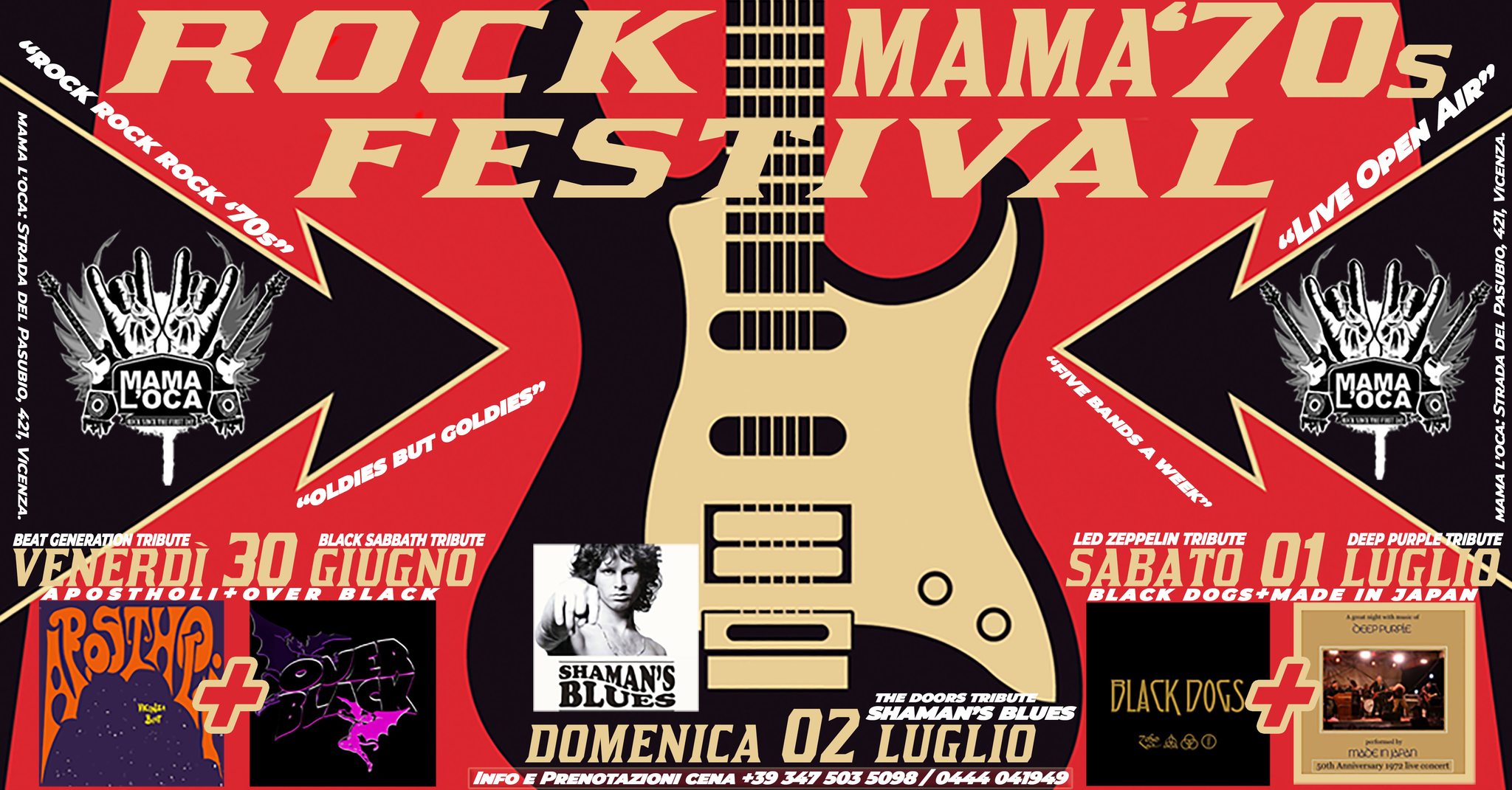 ROCK FESTIVAL MAMA’70s@MamalocaVicenza APOSTHOLI+OVER BLACK+BLACK DOGS+MADE IN JAPAN+SHAMAN’S BLUES