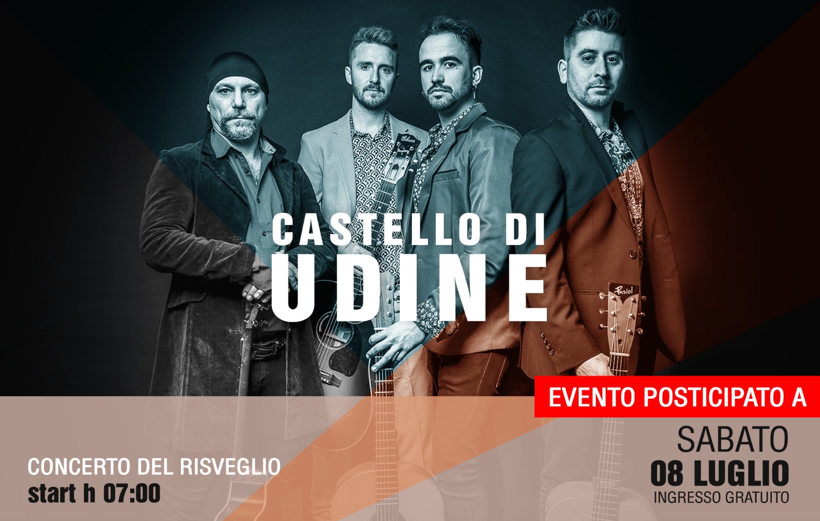 CONCERTO DEL RISVEGLIO, Castello di Udine - 40 Fingers - POSTICIPATO a sabato 8 luglio 2023 - EventiFVG.it