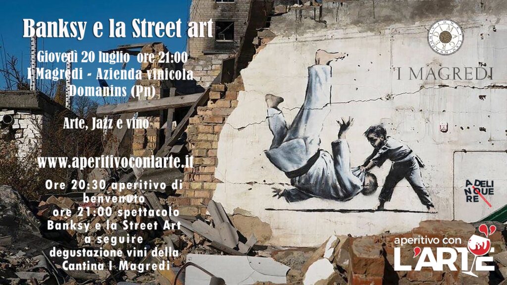 I giovedì dell'Aperitivo con l'Arte - Arte, Jazz e Vino- Banksy (20/7) -Tamara De Lempicka (27/7) - I giovedì dell'Aperitivo con l'Arte - Arte, Jazz e Vino- Banksy (20/7) -Tamara De Lempicka (27/7) - EventiFVG.it