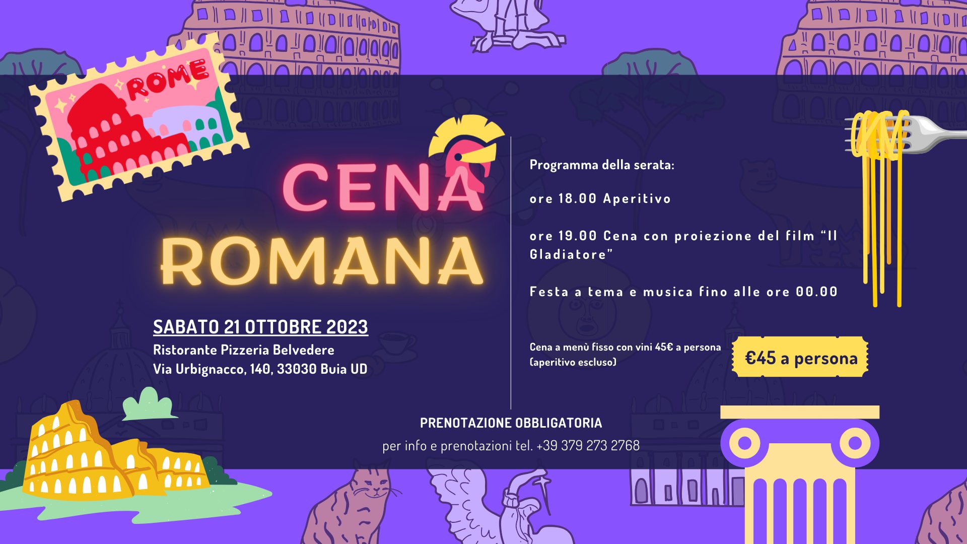 🇮🇹 CENA ROMANA A TEMA - APERITIVO & FESTA 🍝 - EventiFVG.it