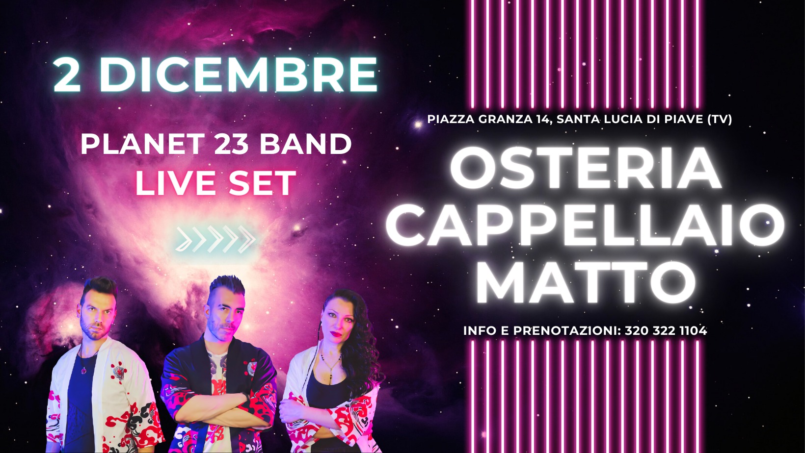 Sabato 2 Dicembre - Planet 23 live @ Osteria Cappelaio Matto - Santa Lucia di Piave (TV) - EventiFVG.it