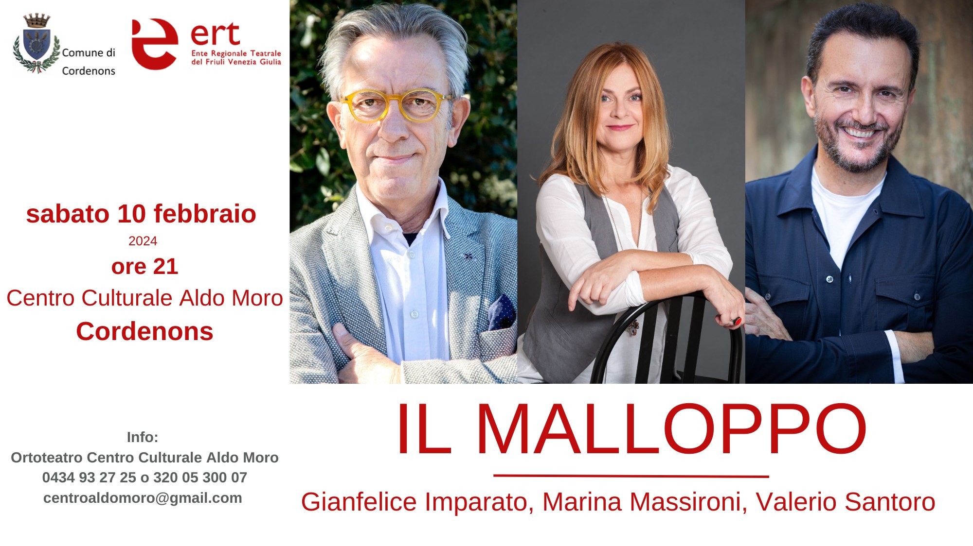 A Cordenons IL MALLOPPO Spettacolo con Gianfelice Imparato, Marina Massironi, Valerio Santoro - EventiFVG.it