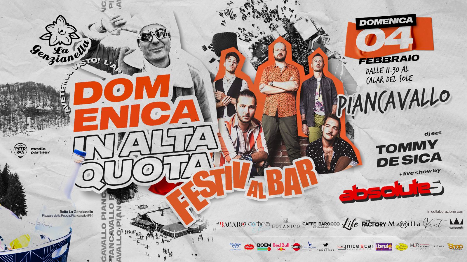 Domenica in Alta Quota a Piancavallo, La Genzianella - Festiv al Bar -Tommy De Sica e Absolute5 live - Domenica in Alta Quota a Piancavallo, La Genzianella - Festiv al Bar -Tommy De Sica e Absolute5 live - EventiFVG.it