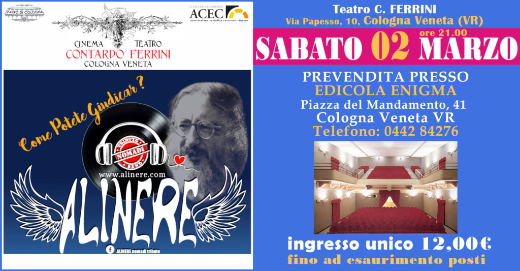 ALINERE in concerto al Teatro FERRINI di Cologna Veneta (VR) - ALINERE in concerto al Teatro FERRINI di Cologna Veneta (VR) - EventiFVG.it