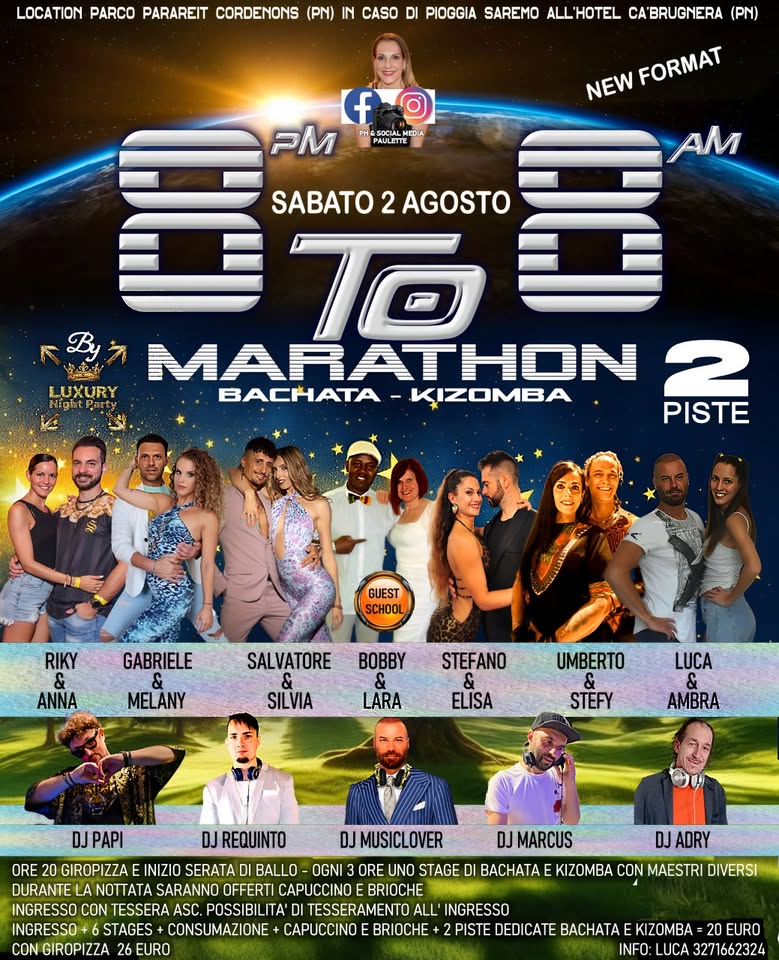 8to8 BACHATA - KIZOMBA MARATHON - 8to8 BACHATA - KIZOMBA MARATHON - EventiFVG.it