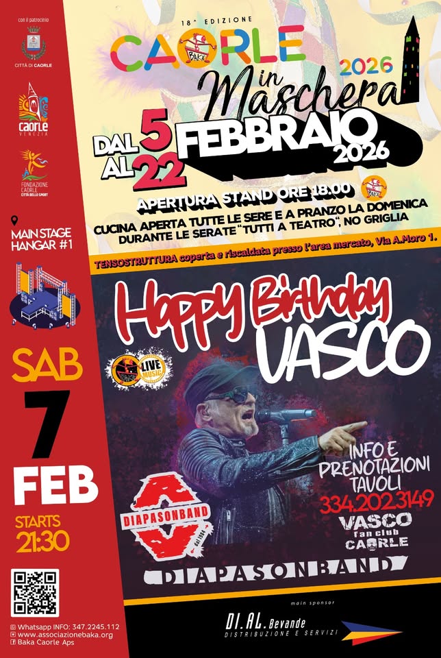 Caorle in Maschera 2026 - VASCO DAY - EventiFVG.it