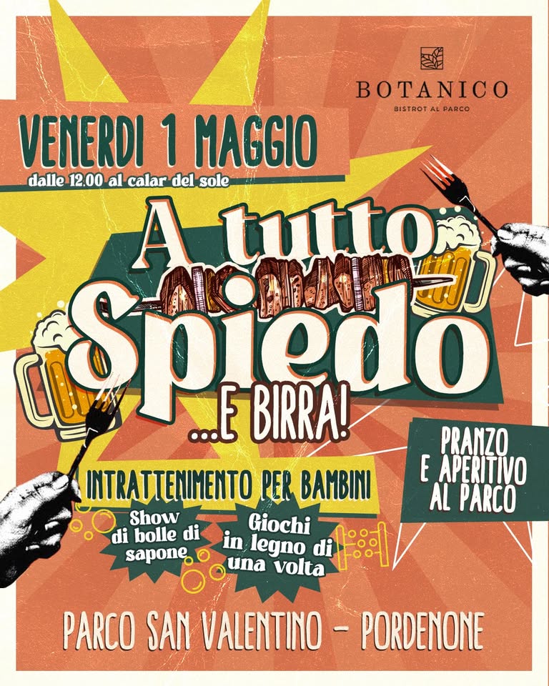🌿 Il 1 Maggio al Parco San Valentino a Pordenone A TUTTO SPIEDO... e BIRRA! 🍗 🍺 - EventiFVG.it