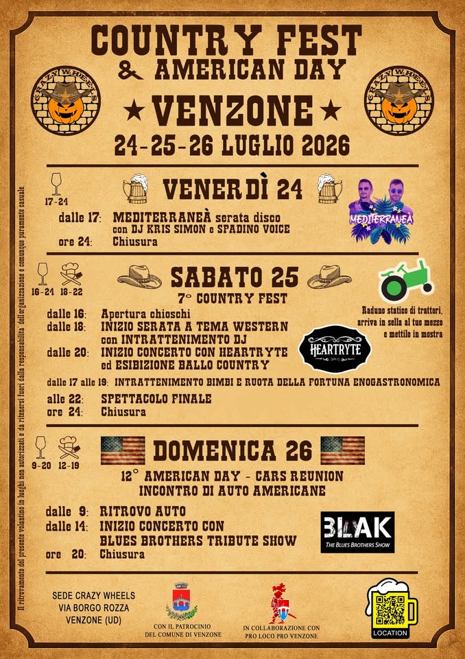 🤠 COUNTRY FEST – SABATO 25 LUGLIO | VENZONE 🤠
