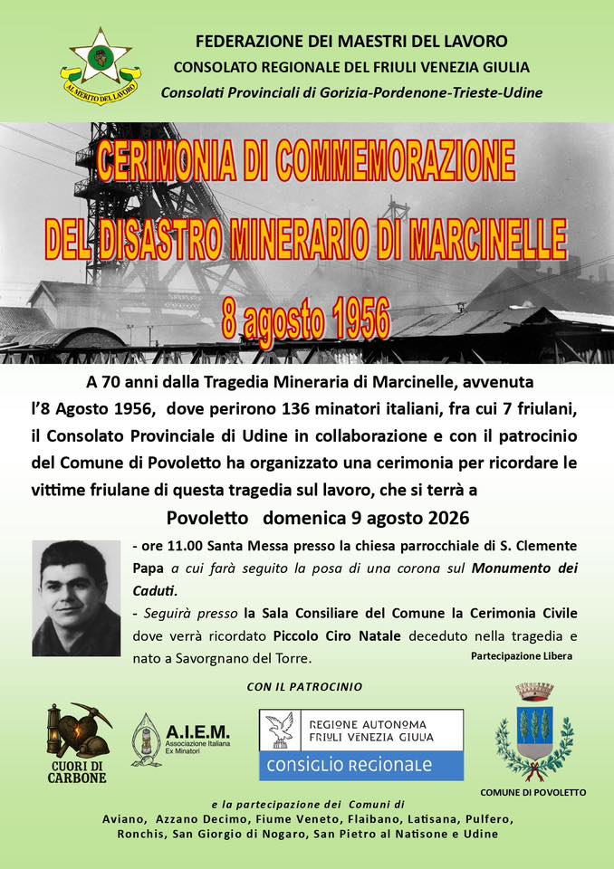 Cerimonia di Commemorazione del Disastro Minerario di Marcinelle, 8 Agosto 1956 โ 70ยบ Anniversario - Cerimonia di Commemorazione del Disastro Minerario di Marcinelle, 8 Agosto 1956 โ 70ยบ Anniversario - EventiFVG.it