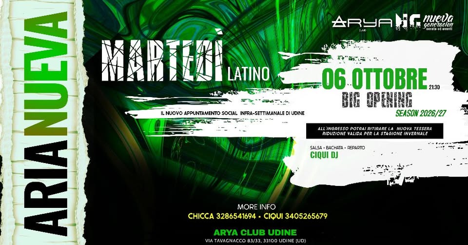 ARIANUEVA Martedì Latino - EventiFVG.it