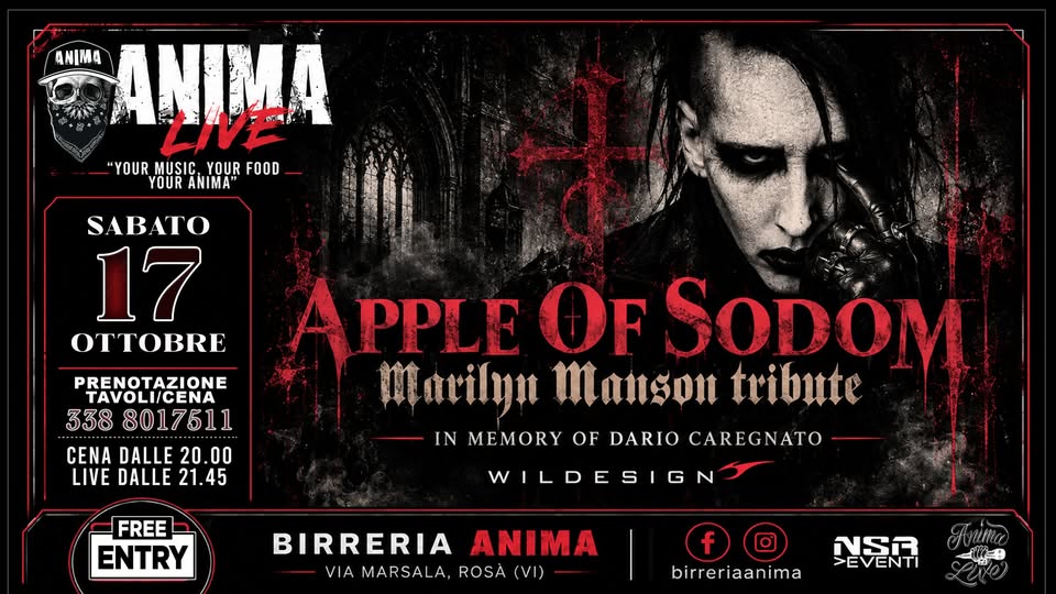 Apple Of Sodom - Marilyn Manson Tribute @𝐀𝐍𝐈𝐌𝐀 (𝐂𝐞𝐧𝐚+𝐋𝐢𝐯𝐞) - EventiFVG.it