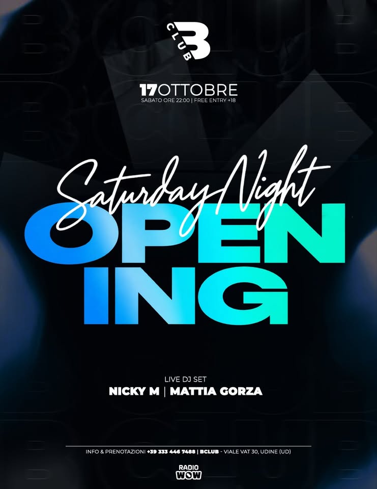 B Club – Opening Saturday night – 17 Ottobre 2026
