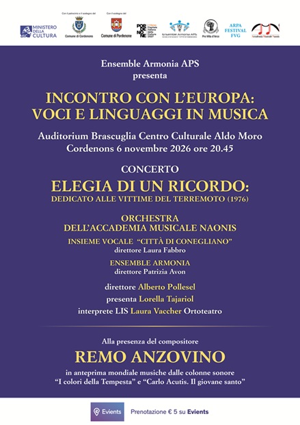 A Cordenons concerto INCONTRO CON L’EUROPA: VOCI E LINGUAGGI IN MUSICA - A Cordenons concerto INCONTRO CON L’EUROPA: VOCI E LINGUAGGI IN MUSICA - EventiFVG.it
